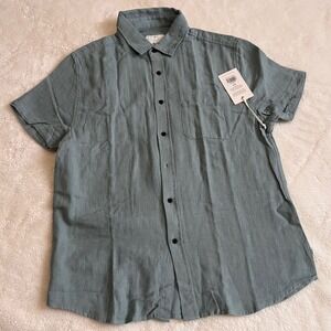 Katin Mens Alan Solid Short Sleeve Button Up Shirt Lago Blue Size Small NWT